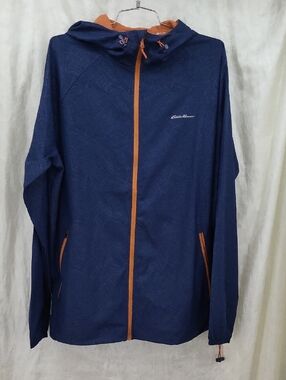 Eddie Bauer Hooded Windbreaker Performance Jacket  Blue Mens Size Medium